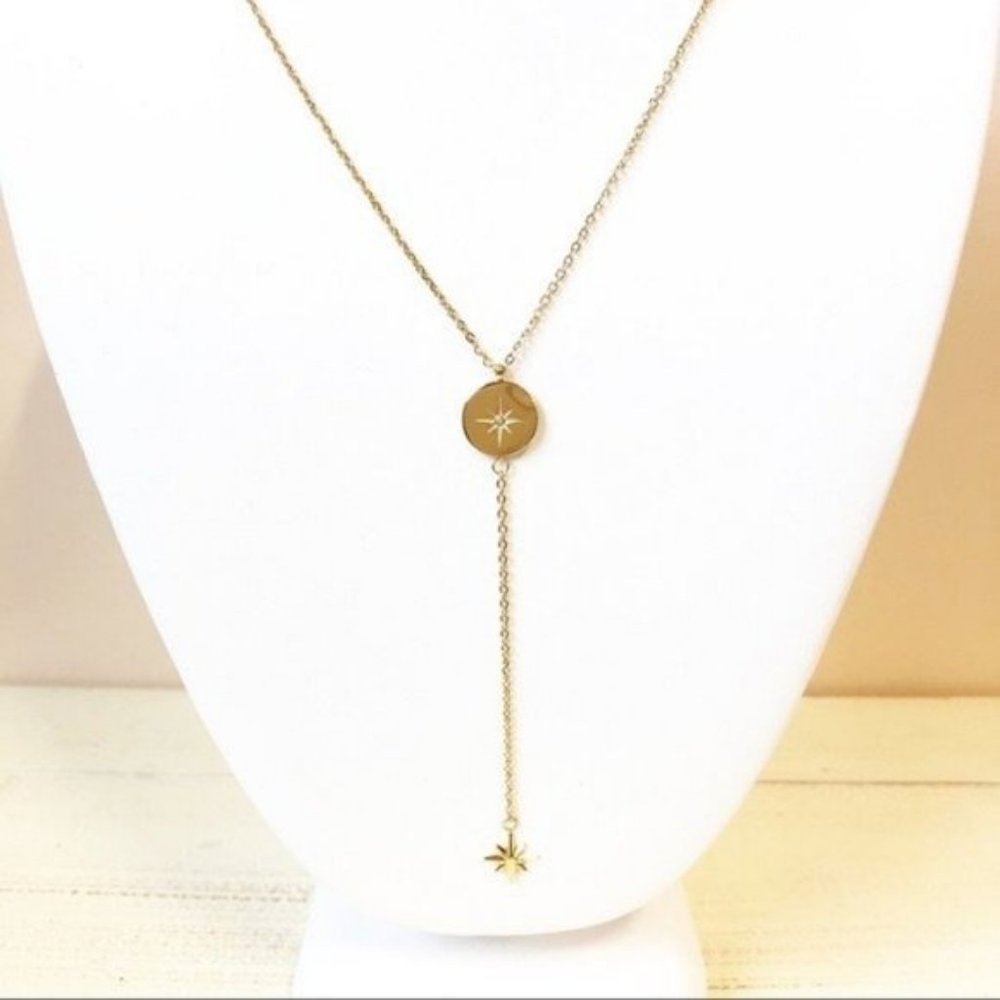 NEW Sparkling Star Necklace Gold Stainless Steel